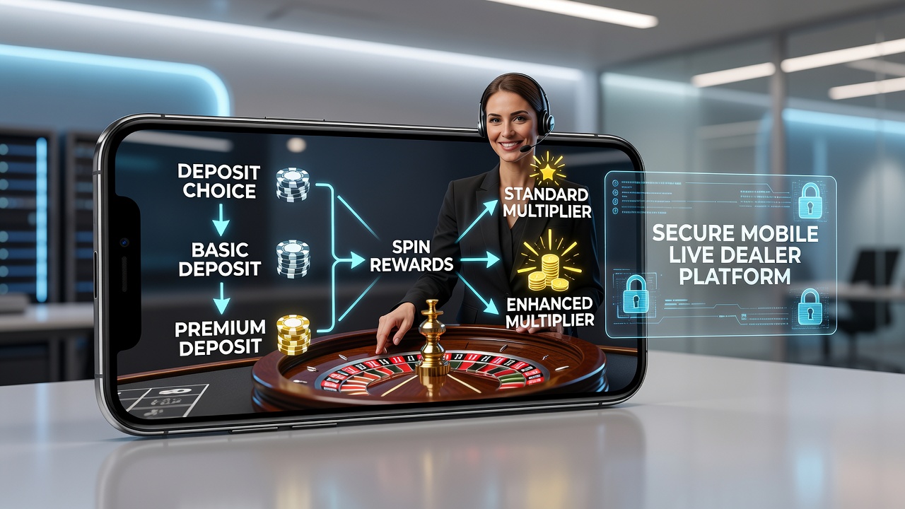 Secure mobile screen displaying live dealer roulette alongside spin reward balance updates