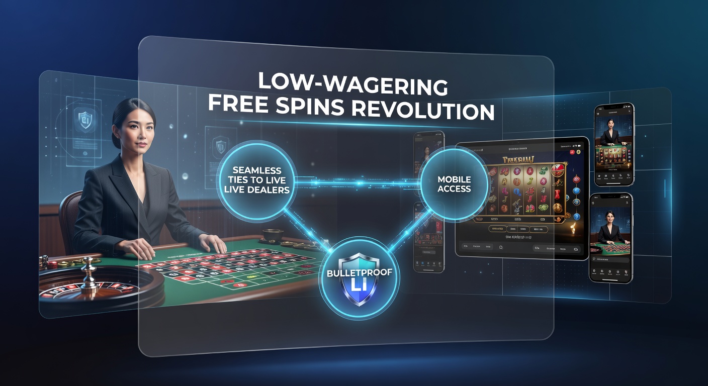 Mobile phone displaying a live dealer roulette game with overlaid low-wagering free spins banner and secure licensing badge, emphasizing on-the-go access and regulatory compliance