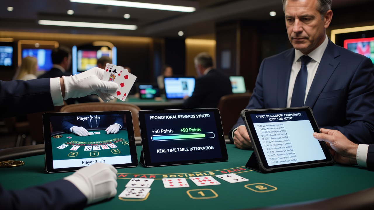 Regulatory compliance dashboard monitoring real-time table game rewards on mobile