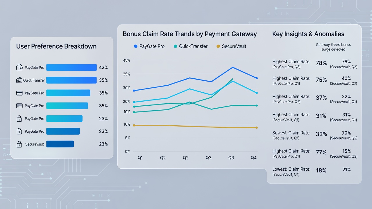 Infographic illustrating user demographics and bonus claim statistics by payment method